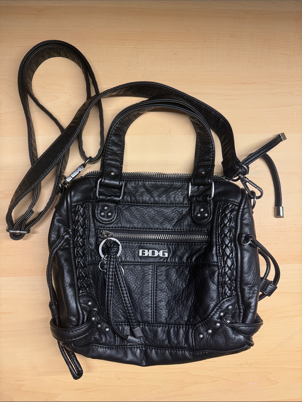 BDG Black Braided Leather Shoulder Bag